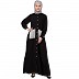 Front open abaya with white patch pocket- Black